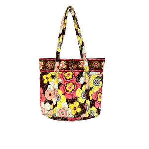 Vera Bradley Brown Floral Tote Bag with Tortoise Shell Toggle Clasp